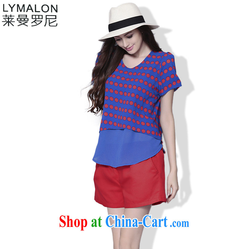 Lehman, 2015, summer New Round for the United States and Europe, the code female thick MM graphics thin comfortable snow woven shirt + shorts package 202 T blue and red 5 XL