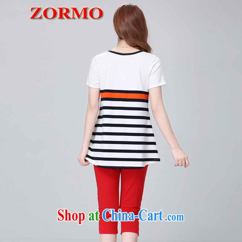 The ZORMO code female summer mm thick and fat XL Leisure package stripes short-sleeved T shirt + 7 pants sportswear red 4 XL, ZORMO, shopping on the Internet