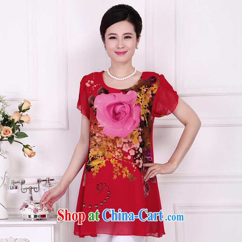 The line spend a lot code women summer 2015 New Leisure, long, snow dyeing woven Peony short-sleeved shirt T A 5 4838 red 5 XL, sea routes, and, shopping on the Internet
