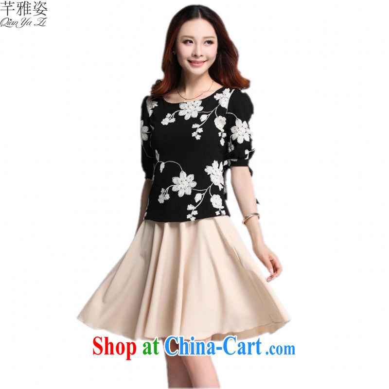 The 2015 new summer dresses and indeed XL embroidery stamp two-piece body skirts, sleeves shirt T career ladies dress set mm thick apricot shirt XXL back 2 feet 5, constitution, Jacob (QIANYAZI), and shopping on the Internet
