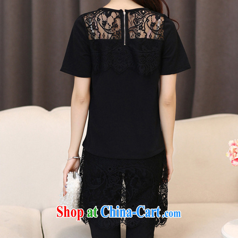 M 姂 2015 summer new, larger female 100 ground loose lace spell series dress 2195 black XXL, M 姂, shopping on the Internet
