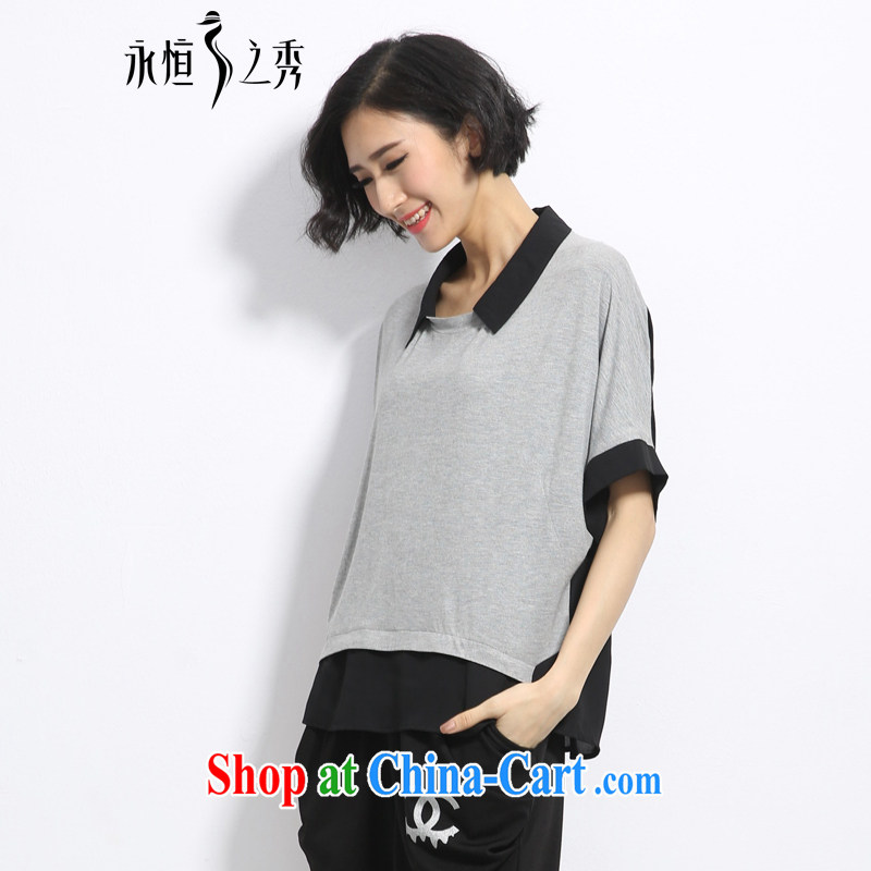 Summer 2015 mm thick new Korean version the Code women with stylish retro small lapel loose video thin T Pension spent gray 3 XL, eternal, and the show, and online shopping