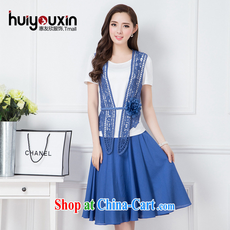 Benefit from welcoming friends 2015 summer new, larger female lace 3 piece set, long, Bohemian Kit skirt dresses blue XXXL