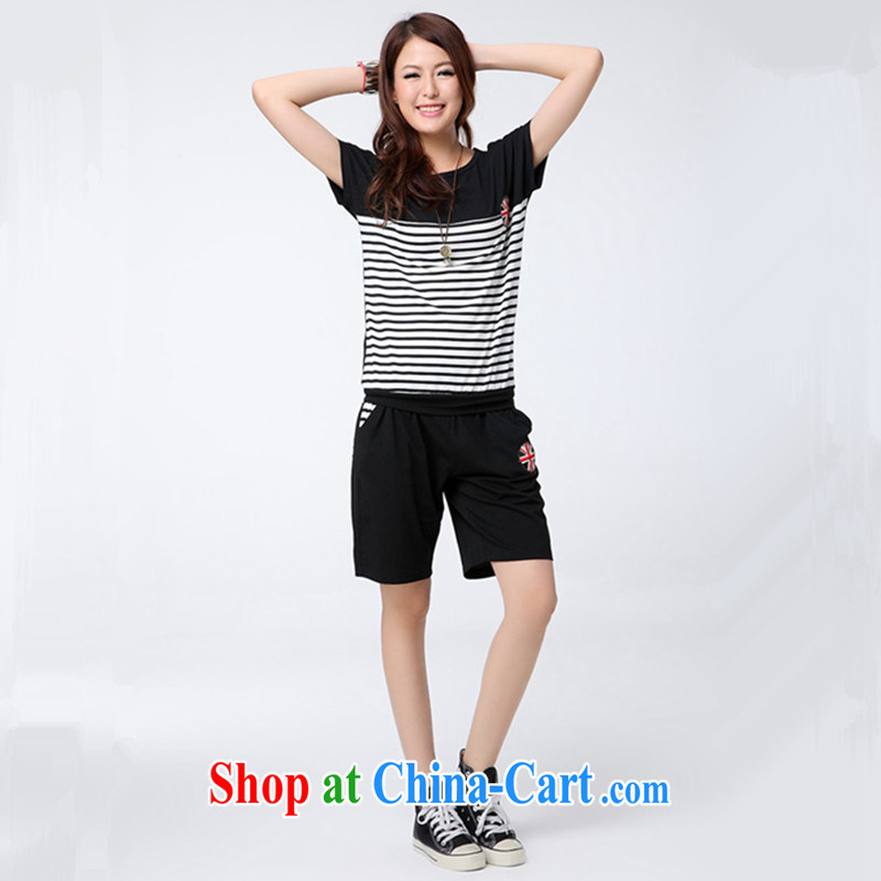 2015 new and thick MM large code female sport and leisure 5 pants and stylish short-sleeve shorts package students Korean version the code graphics thin stripes sports round-collar Kit watermelon red 4XL recommendations 145 - 165 jack, Moses gives the (MOLISIDUN), online shopping