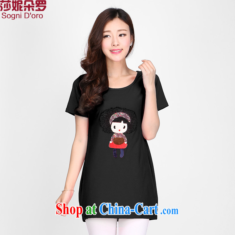 Elizabeth Anne flower, the code female T shirts girls loose thick mm summer knitted stamp graphics thin, Korean short-sleeve T-shirt 2109 black 6 XL, Shani, flower (Sogni D'oro), online shopping