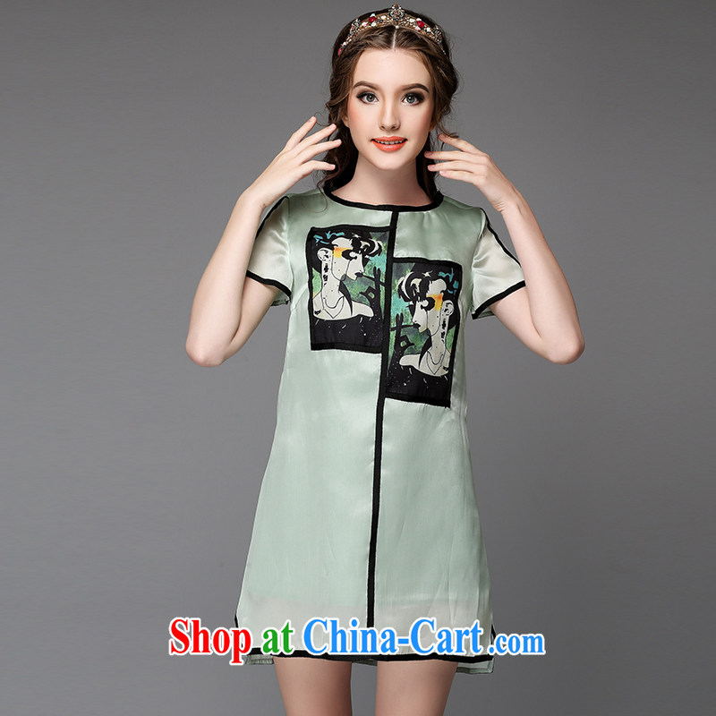 Hai Ying 2015 summer new, focused on Europe and her sister set the code female suits stamp duty relaxed A Field emulation Silk Dresses A 711 green XL (the Code) and the wing (seaying), online shopping