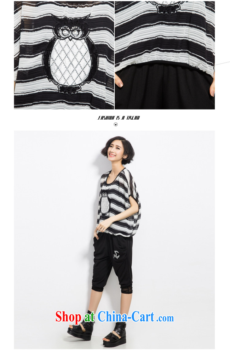 Eternal show the code women summer 2015 New T pension thick mm thick, graphics thin, Korean stylish black-and-white striped owl stamp bat sleeves T-shirt black 3 XL pictures, price, brand platters! Elections are good character, the national distribution, so why buy now enjoy more preferential! Health