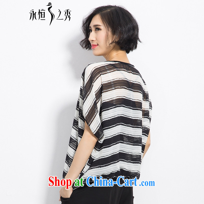 Eternal show the code women summer 2015 New T pension thick mm thick, graphics thin, Korean stylish black-and-white striped owl stamp bat sleeves T-shirt black 3 XL, eternal, and the show, the online shopping