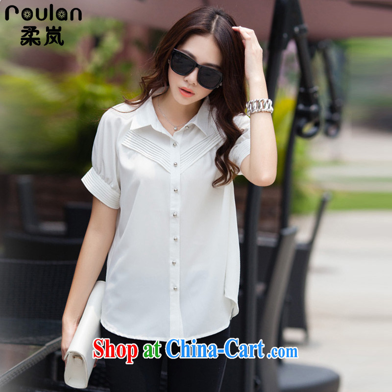Sophie sponsors the ventricular hypertrophy code 2015 with new women with vocational OL Solid Color lace stitching shirt snow woven shirts girls summer short-sleeved 2261 white 4XL