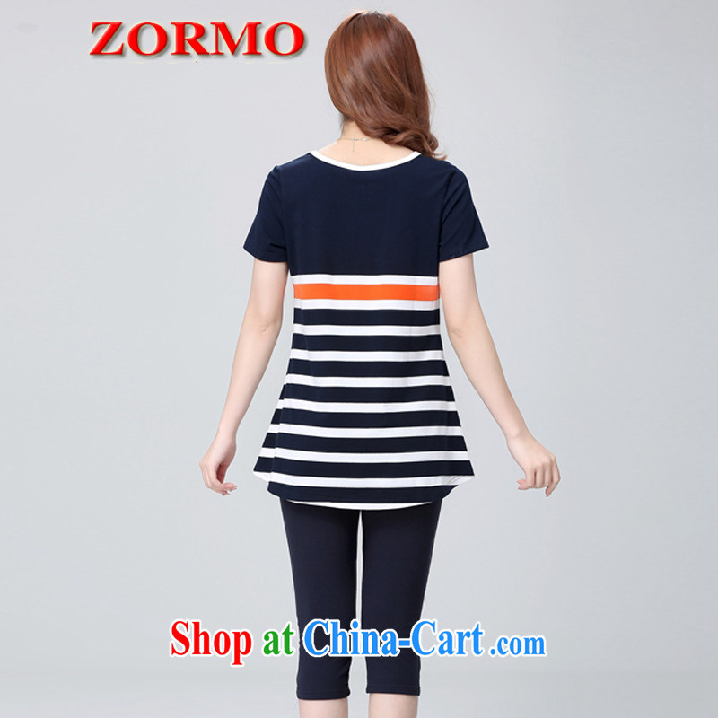 ZORMO Korean women mm thick and indeed increase, sport and leisure package stripes short-sleeved shirt T female + 7 pants 2 piece royal blue 4 XL, ZORMO, shopping on the Internet