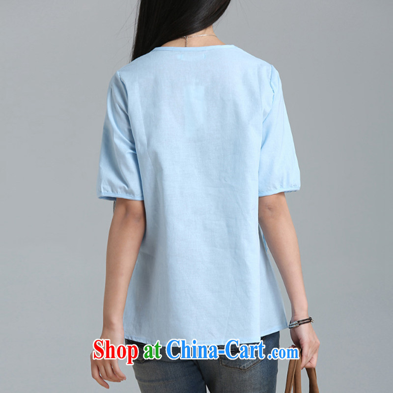 Better Cayman's 2015 new Korean version of the greater code female arts, small fresh cotton the embroidery girl shirt short-sleeved summer 8067 blue XL, Cayman, and, shopping on the Internet