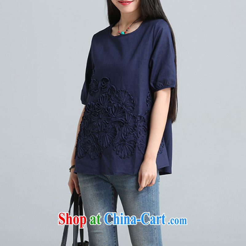 Better Cayman's 2015 new Korean version of the greater code female arts, small fresh cotton the embroidery girl shirt short-sleeved summer 8067 blue XL, Cayman, and, shopping on the Internet