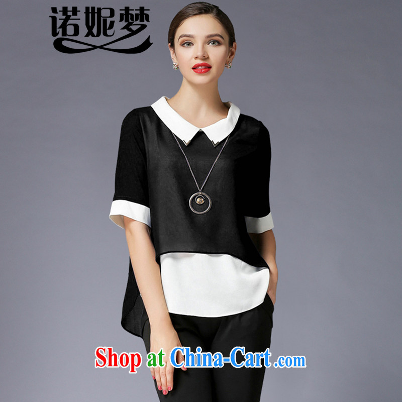 Connie's dream summer 2015 New Europe, larger female thick sister charisma doll for snow woven loose short-sleeved T-shirt girl Y 3393 black XXXXL