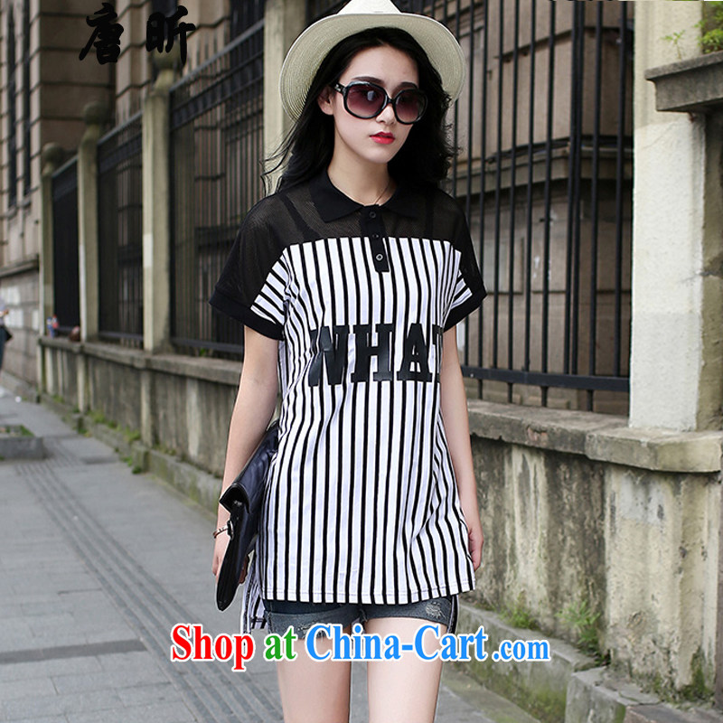 Tang year summer new Korean version of the greater code female short-sleeved snow-woven shirts stripes stitching the obese women 200 Jack streaks color_ 17564 XL 165 - 175 about Jack