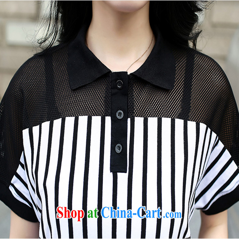 Tang year summer new Korean version of the greater code female short-sleeved snow-woven shirts stripes stitching the obese women 200 Jack streaks color/ 17564 XL 165 - 175 jack, Tang, and shopping on the Internet