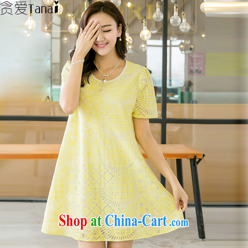Loved XL girls with thick mm summer New Beauty loose lace short sleeve dresses 5228 yellow XXXL