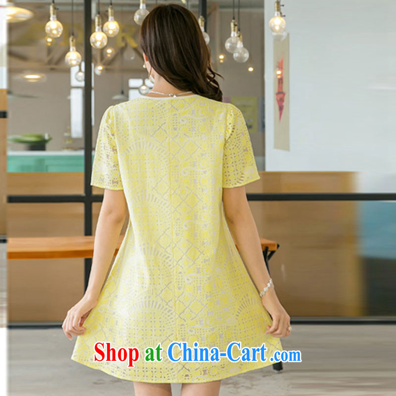 Loved XL girls with thick mm summer New Beauty loose lace short-sleeved dresses 5228 yellow XXXL, loved (Tanai), and, on-line shopping