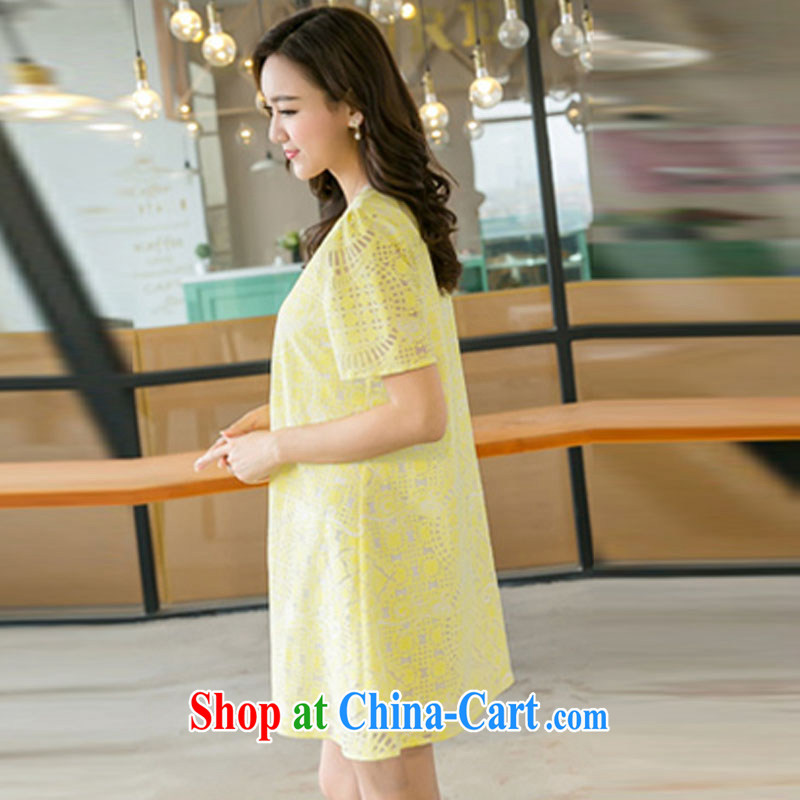 Loved XL girls with thick mm summer New Beauty loose lace short-sleeved dresses 5228 yellow XXXL, loved (Tanai), and, on-line shopping