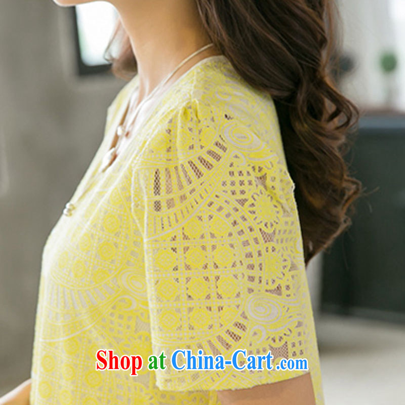 Loved XL girls with thick mm summer New Beauty loose lace short-sleeved dresses 5228 yellow XXXL, loved (Tanai), and, on-line shopping