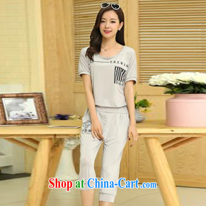 and Chuang Chuang 2015 summer, the code female Korean leisure short-sleeved new two-piece Sport Kits women 1806 gray XXXL, and strong and energetic, and shopping on the Internet