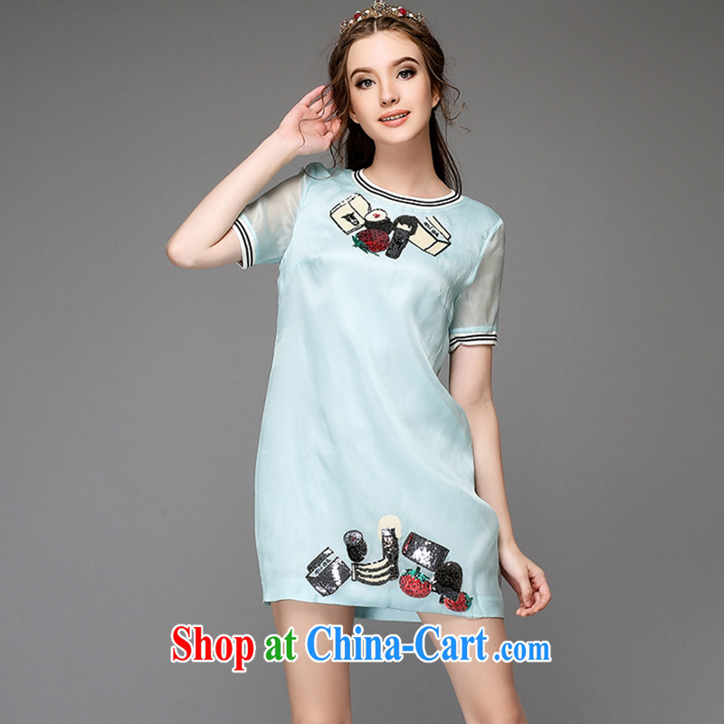 Hai Ying summer 2015 new Europe and the wind code female candy-colored short-sleeved fun high on-chip A field emulation, thick sister dresses A 710 blue 5 XL (large numbers) and sea-ying (seaying), online shopping