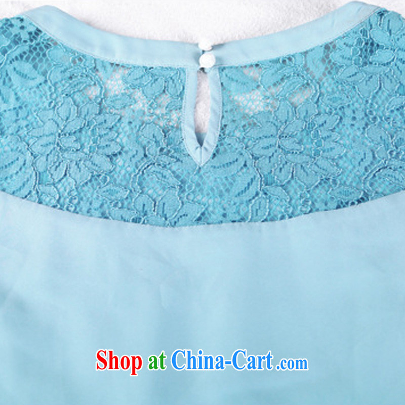 Morning would be 2015 summer new thick mm minimalist fresh and stylish lace stitching snow woven dresses and indeed increase, the short-sleeved loose dress light blue 5 XL (recommendations 180 - 200 catties, morning, and shopping on the Internet