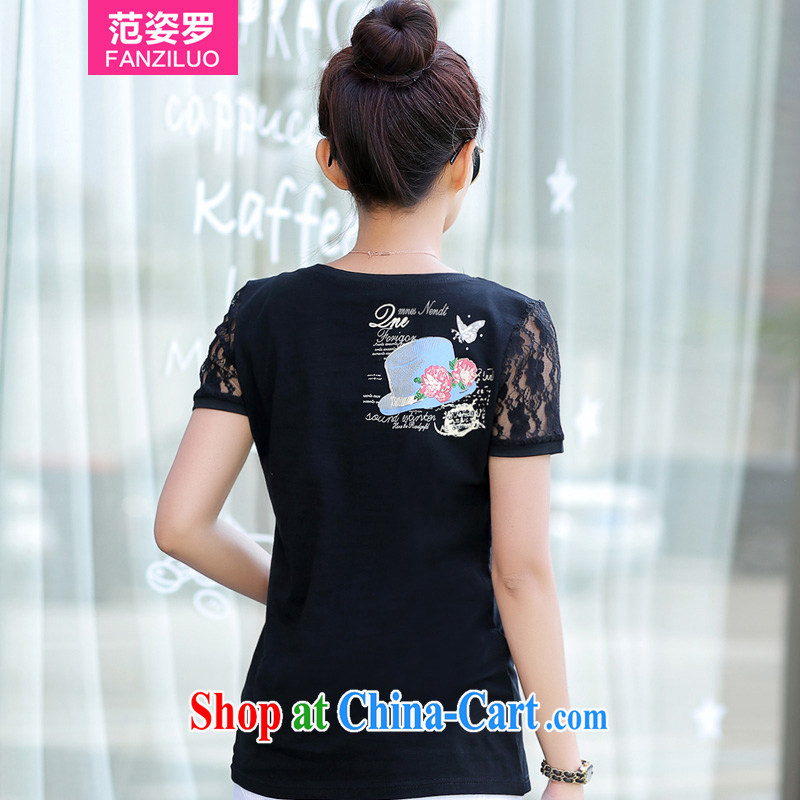 Van City, 2015, and indeed increase, female fat mm summer thick sister short-sleeved T-shirt lace stitching stamp summer T shirt 200 Jack Black 3 XL (160 - 185 ) jack, the van City (fanziluo), online shopping