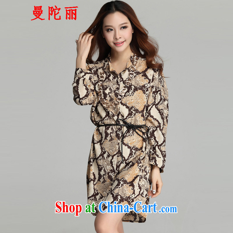 Cayman and Lai 200 Jack larger female summer stripes women's clothing 2015 summer new women with thick sister and indeed increase graphics thin long-sleeved dresses brown XXXL, Cayman and Lai, and shopping on the Internet