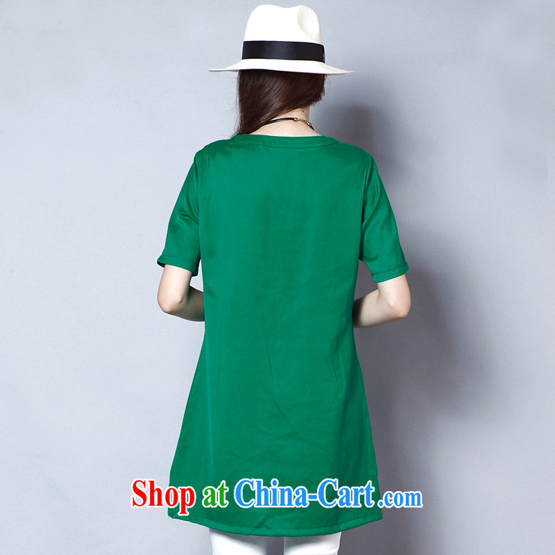 Discipline and Mona Lisa 2015 Korean version of the new, thick sister larger female summer cotton dress girl thick MM loose King code graphics thin V collar cuff 200 Jack 1099 - Green 5 XL, discipline and Mona Lisa, shopping on the Internet