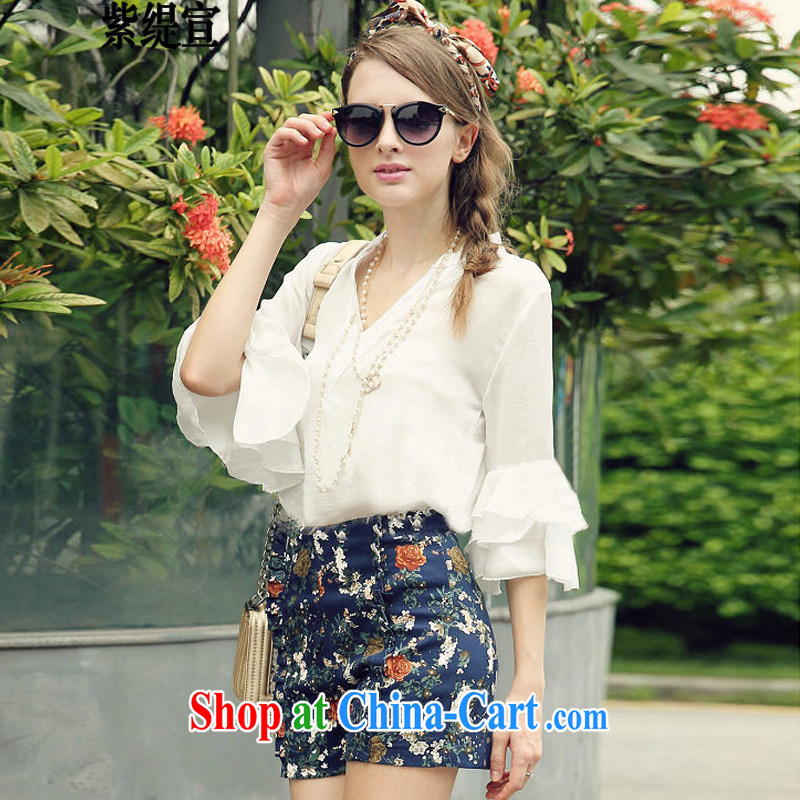 first economy in Europe and declared the code female summer new thick mm video thin stylish two-piece horn cuff snow woven shirts T-shirt + retro stamp shorts 7216 _3 XL 150 - 160 Jack left and right