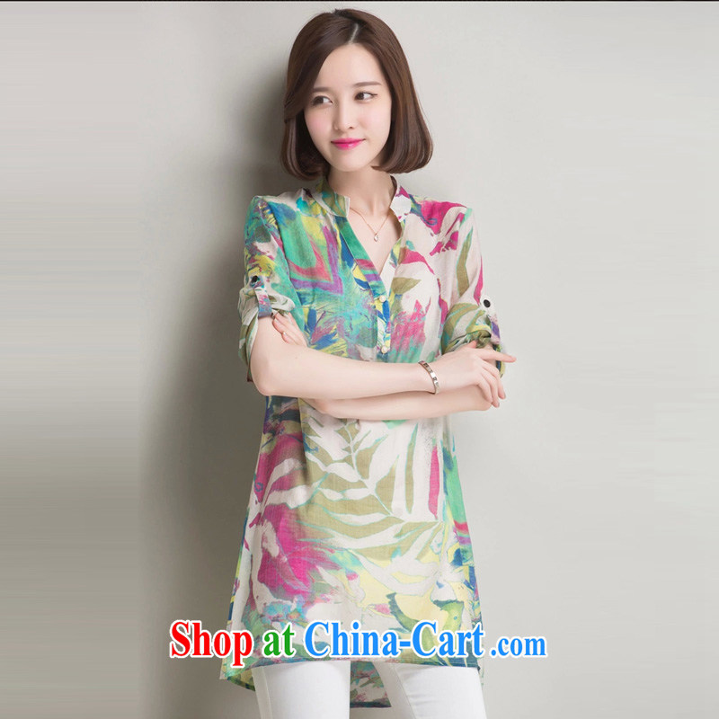 2015 Mechilado new summer Korean lady loose the 100 in a long cotton shirt the shirt 8031 green XXXL, Mechilado, shopping on the Internet