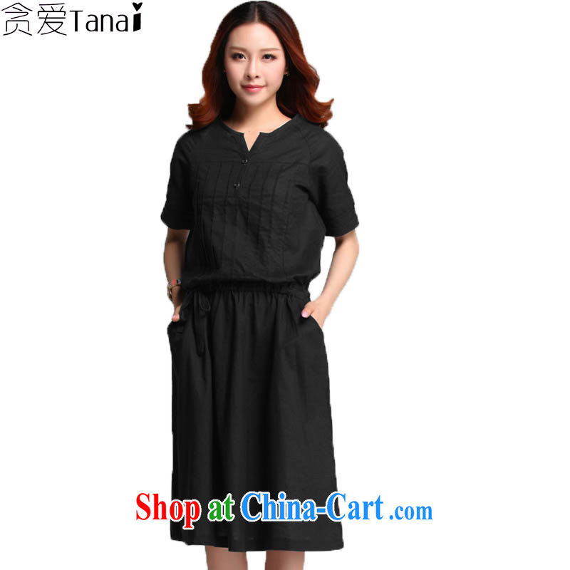 Loved new summer wear loose linen stitching Ethnic Wind thick, XL girls short sleeve dress 3562 blue 4 XL, loved (Tanai), and, on-line shopping