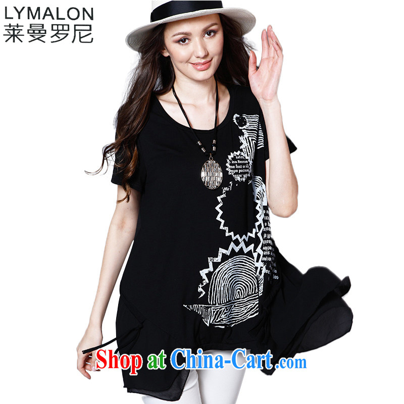 Lehman Ronnie 2015 Summer in Europe and America, new larger women is the increased emphasis on MM loose video thin stamp short-sleeved dresses 220 black XXXXL