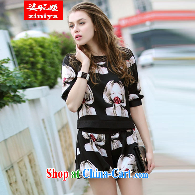 Colorful nickname Julia larger female summer new thick mm summer figures dyeing lace stitching relaxed casual graphics thin, sleeved T-shirts shorts Kit black XXXXL, colorful nicknames, and, shopping on the Internet