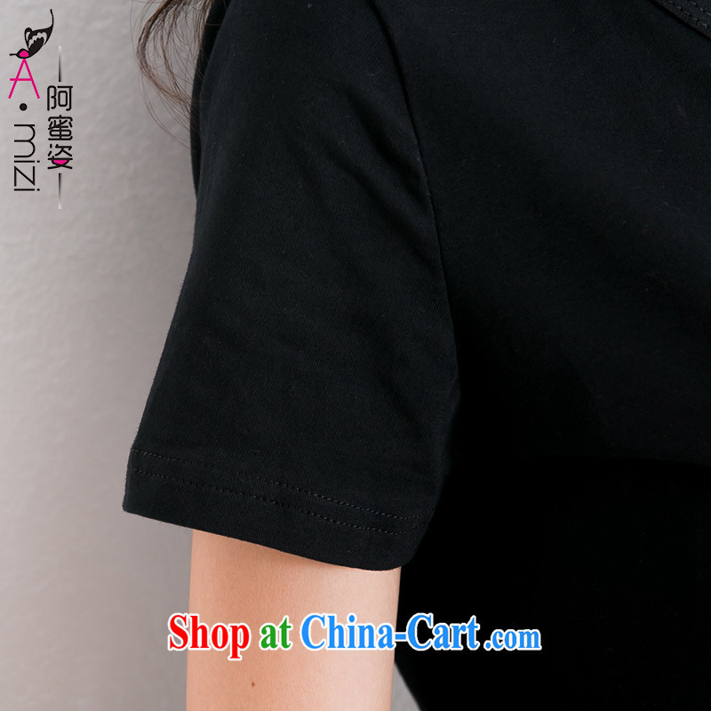 The honey beauty mm thick summer new, larger female short-sleeve crew-neck, Europe, cultivating black T pension women 9270 black XXL, honey beauty, shopping on the Internet