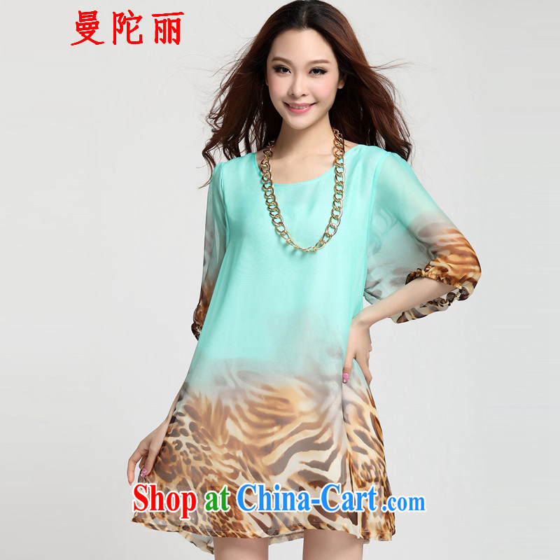 Cayman Islands, Gibraltar and 200 Jack large, female summer short-sleeved 2015 summer new female fat sister and indeed intensify lantern cuff loose Leopard butterfly gray XXXL, Cayman and Lai, shopping on the Internet