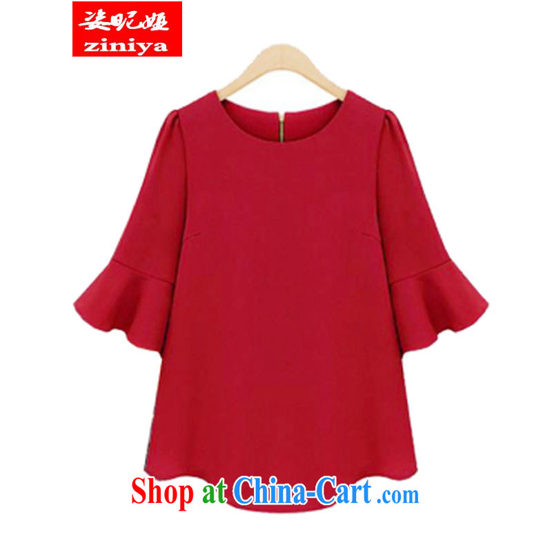Colorful nickname Julia and indeed intensify summer, female fat, Video thin, European and American T pension 5 horn sleeveless snow solid woven shirt red XXL, colorful nicknames, and shopping on the Internet