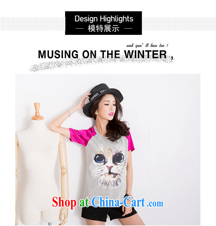 The honey and diverse thick mm King Size Code women summer 2015 new collision color kitten stamp loose large short-sleeved shirt T women 9276 black XXL pictures, price, brand platters! Elections are good character, the national distribution, so why buy now enjoy more preferential! Health