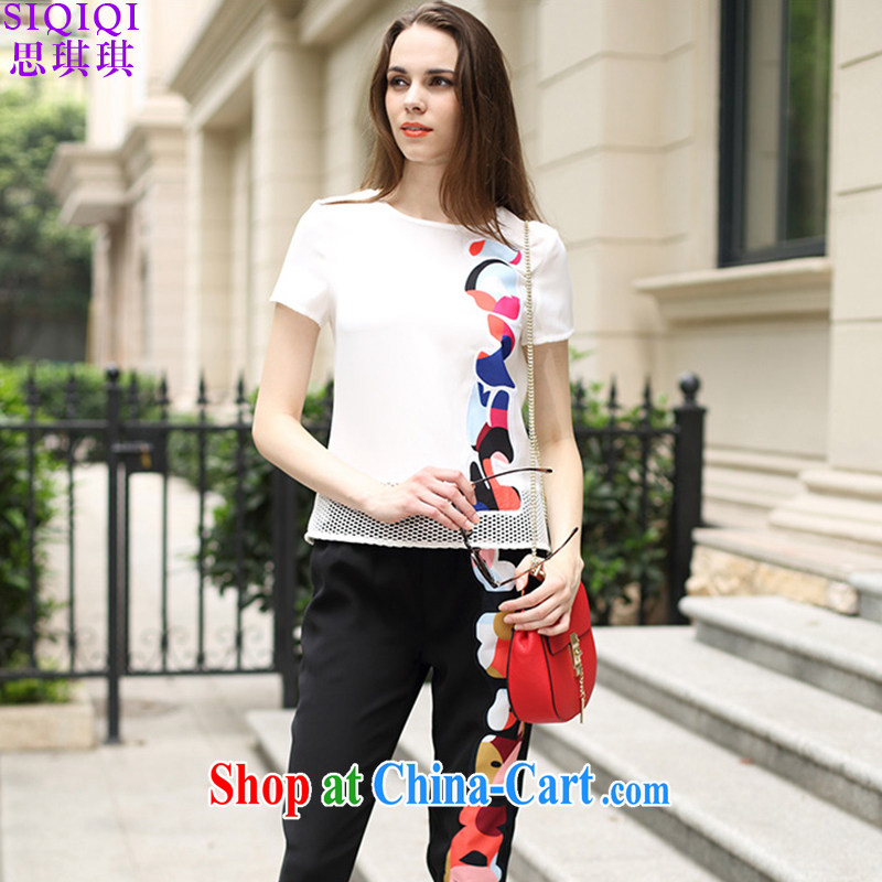 The Qi Qi _SIQIQI_ 2015 summer new lace stitching T shirt + pants Two Piece Set with TZ 1047 picture color 3XL