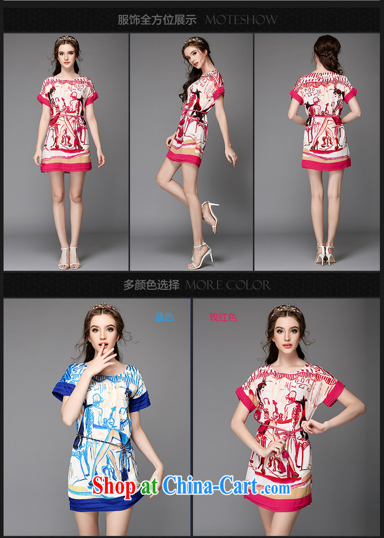 Connie's dream high-end European and American large, female summer 2015 new thick mm stylish abstract stamp dress short-sleeve with waist chain G of 727 red 3XL pictures, price, brand platters! Elections are good character, the national distribution, so why buy now enjoy more preferential! Health
