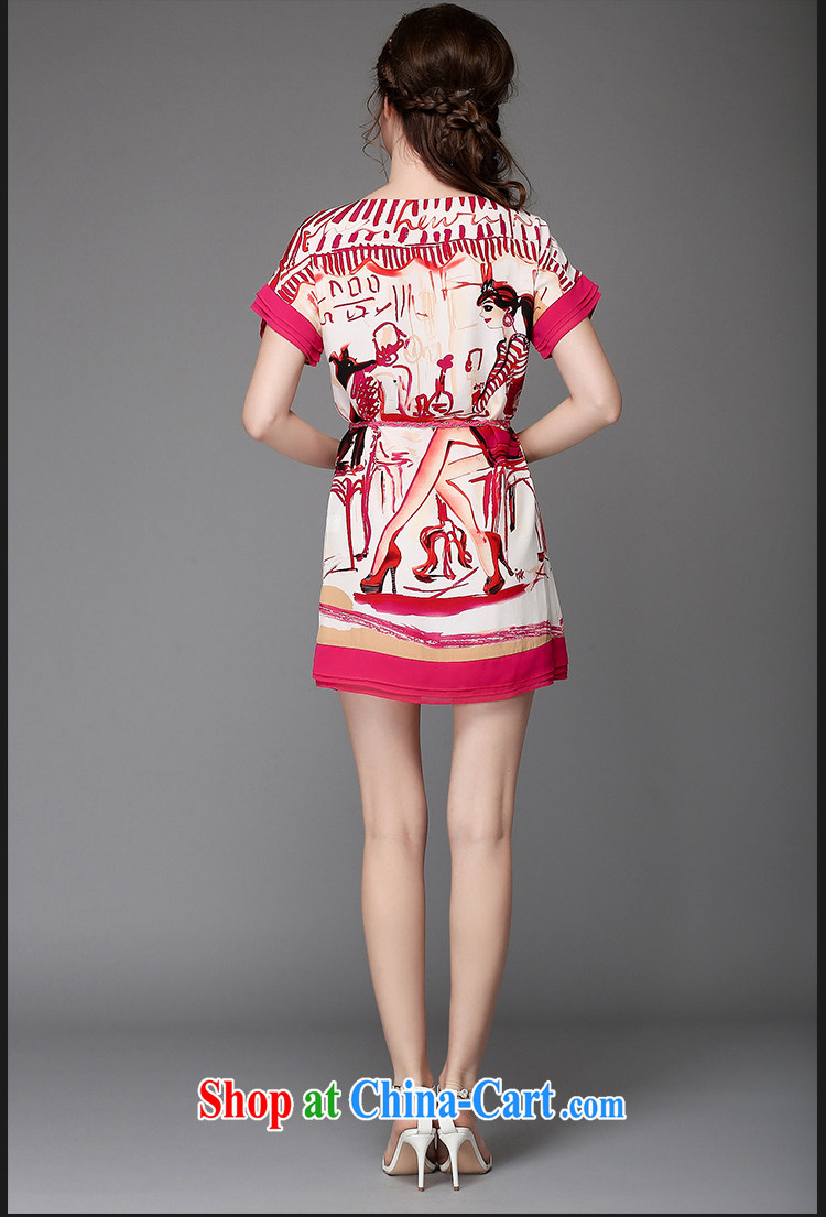 Connie's dream high-end European and American large, female summer 2015 new thick mm stylish abstract stamp dress short-sleeve with waist chain G of 727 red 3XL pictures, price, brand platters! Elections are good character, the national distribution, so why buy now enjoy more preferential! Health