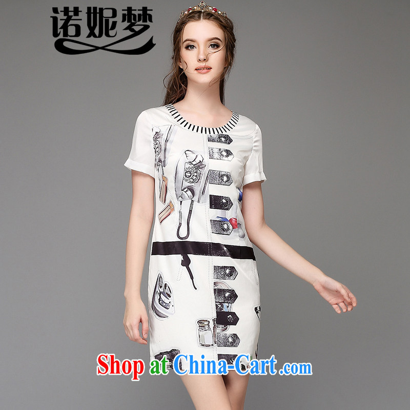 Connie's dream in Europe 2015 new high-end large, female fat sister summer temperament stamp graphics thin short-sleeved dresses G 730 white XXL
