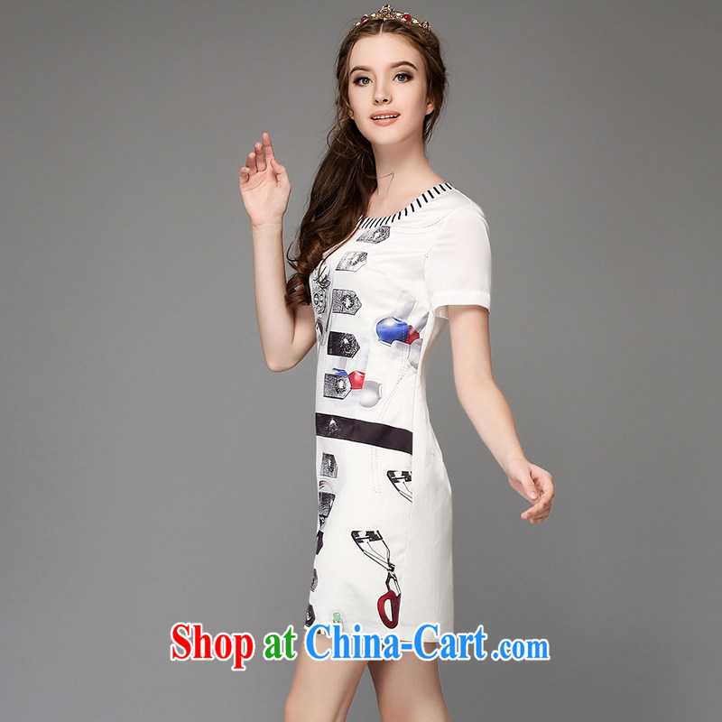 Connie's dream in Europe 2015 new high-end large, female fat sister summer temperament stamp graphics thin short-sleeved dresses G 730 white XXL, Anne's dream, and shopping on the Internet