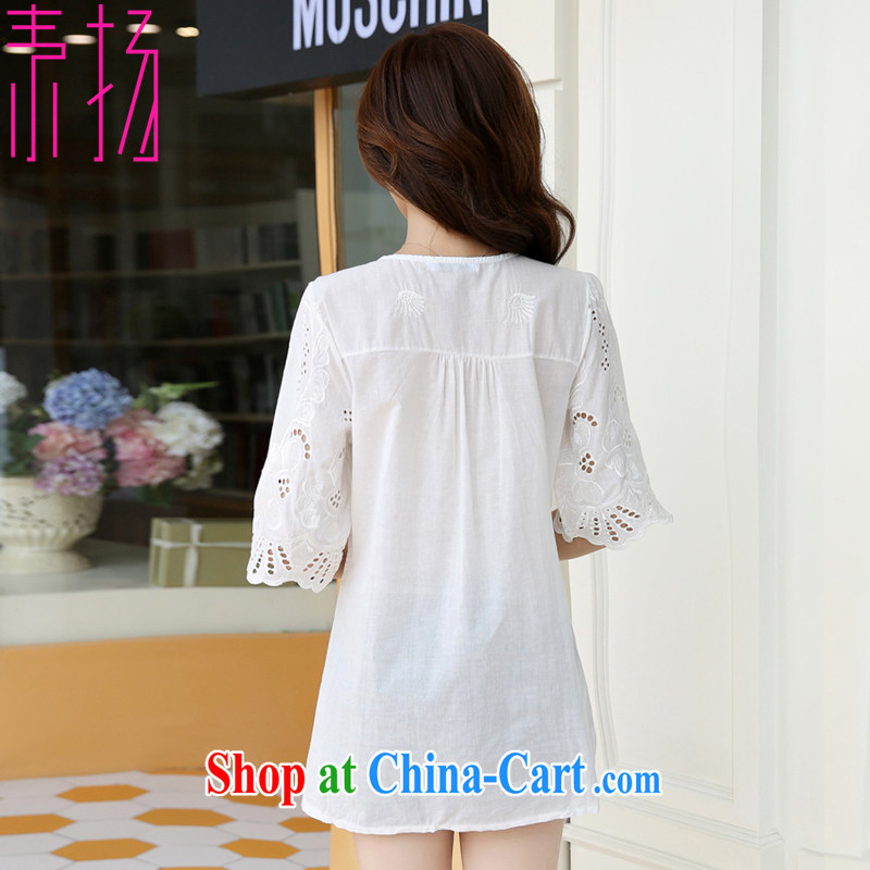 Speakers of the Code women's clothing Ethnic Wind female embroidery and indeed increase T-shirt loose video thin summer T-shirt thick mm dress cotton short-sleeved 1021 white XXL 155 - 185 jack, quality speakers, and shopping on the Internet