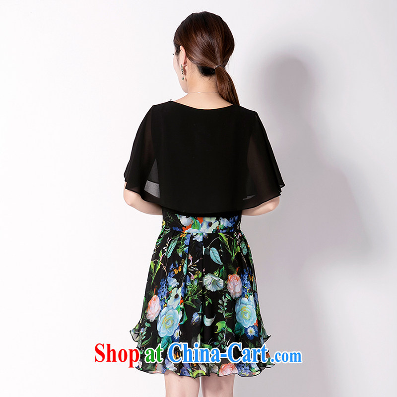 Summer 2015 high quality large, female young mothers with stylish stamp dress middle-aged ladies summer dresses cloak-leave of two garment XXXXL, Kim Ho-ad, online shopping