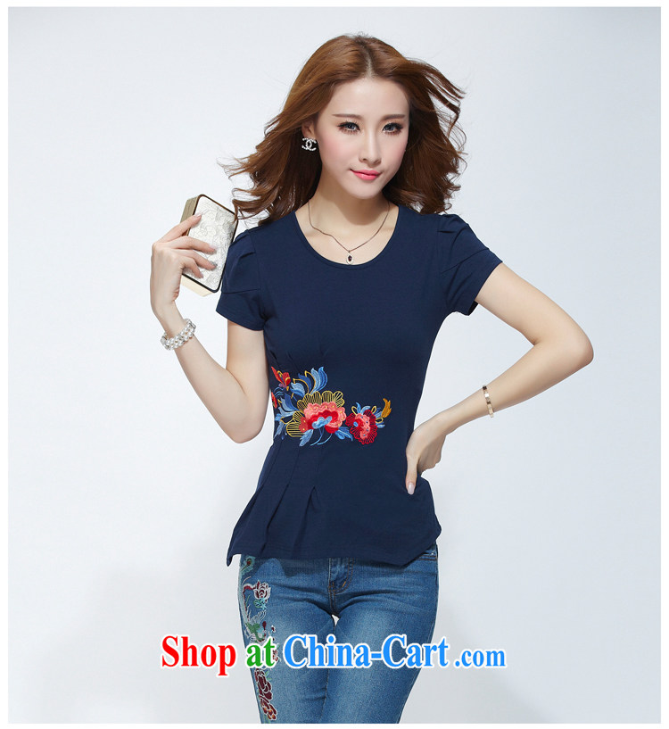 Vincent van Gogh, 2015 ballet new summer embroidery characteristics, with the beauty, female round-collar short-sleeve T-shirt girl dark blue XXXXL pictures, price, brand platters! Elections are good character, the national distribution, so why buy now enjoy more preferential! Health