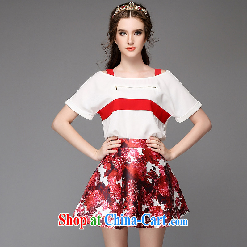 Connie's dream summer 2015 installation of new, high-end European and American large Code women mm thick a field for your shoulders short-sleeved shirt T female floral skirts package dresses G 723 red 3XL, Connie dreams, shopping on the Internet