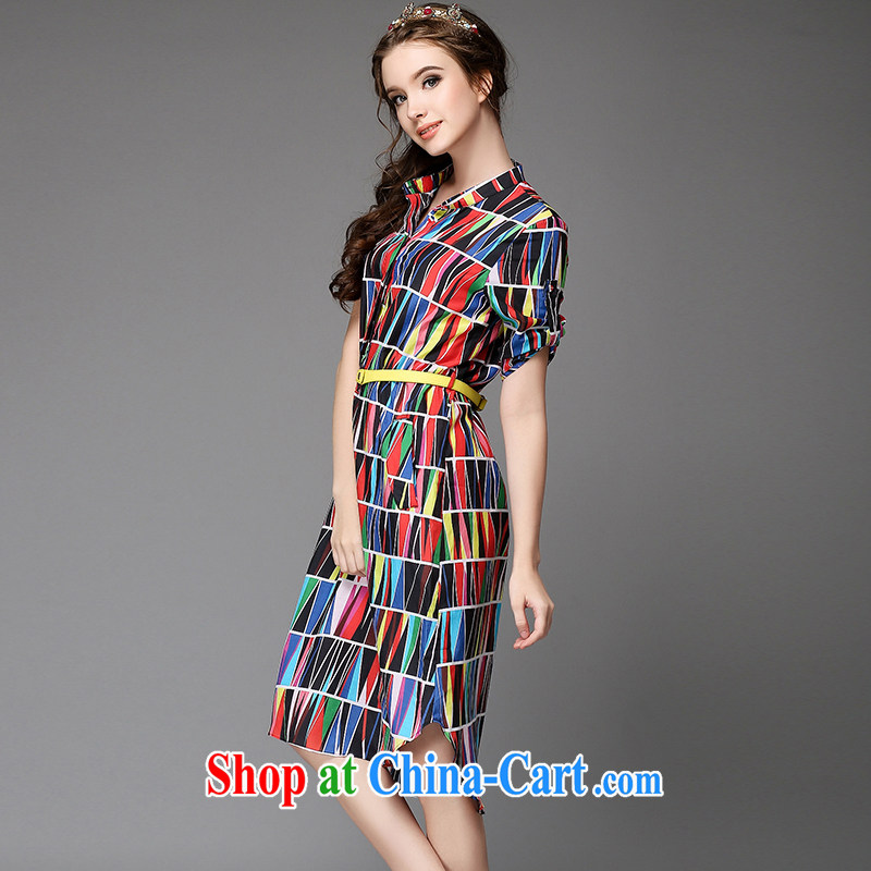 Connie's dream summer 2015 installation of new, high-end European and American large Code women mm thick rammed-color geometric stamp long shirt skirt loose video thin dresses G suit 726 5 XL, Connie dreams, shopping on the Internet