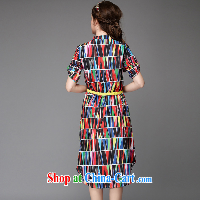 Connie's dream summer 2015 installation of new, high-end European and American large Code women mm thick rammed-color geometric stamp long shirt skirt loose video thin dresses G suit 726 5 XL, Connie dreams, shopping on the Internet