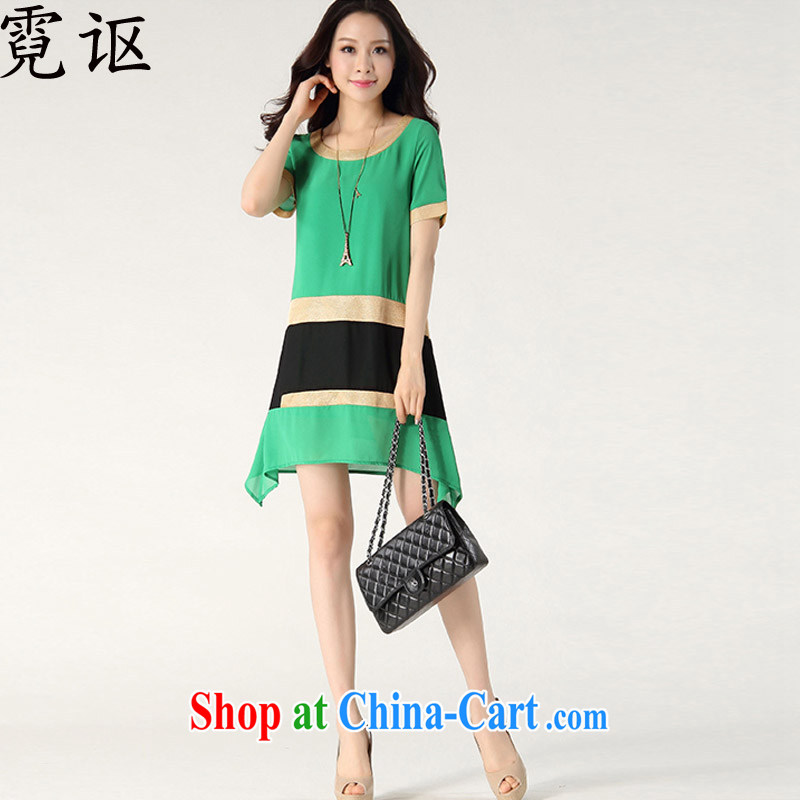 Ngai Nov 2015 summer new Korean version the code load mm thick loose short-sleeved snow woven dresses 8138 green 2 XL